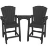 HDPE Plastic Tall Adirondack Chair (Set Of 2) Outdoor Barstools With Connecting Tray In Black