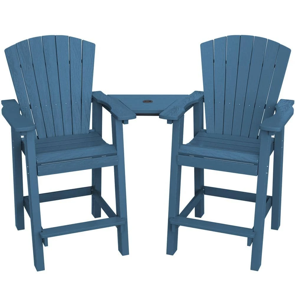 HDPE Plastic Tall Adirondack Chair (Set Of 2) Outdoor Barstools With Connecting Tray In Blue 1 HDPE Plastic Tall Adirondack Chair (Set Of 2) Outdoor Barstools With Connecting Tray In Blue