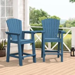 HDPE Plastic Tall Adirondack Chair (Set Of 2) Outdoor Barstools With Connecting Tray In Blue 14 HDPE Plastic Tall Adirondack Chair (Set Of 2) Outdoor Barstools With Connecting Tray In Blue -Jearey plastic adirondack chairs pe srgjy blue fa 1000