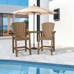 HDPE Plastic Tall Adirondack Chair (Set Of 2) Outdoor Barstools With Connecting Tray In Brown -Jearey plastic adirondack chairs pe srgjy brown 31 1000