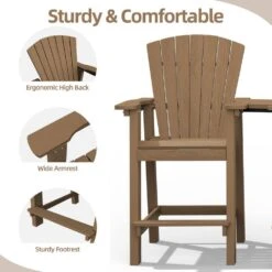 HDPE Plastic Tall Adirondack Chair (Set Of 2) Outdoor Barstools With Connecting Tray In Brown -Jearey plastic adirondack chairs pe srgjy brown 44 1000