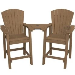 HDPE Plastic Tall Adirondack Chair (Set Of 2) Outdoor Barstools With Connecting Tray In Brown
