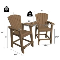 HDPE Plastic Tall Adirondack Chair (Set Of 2) Outdoor Barstools With Connecting Tray In Brown -Jearey plastic adirondack chairs pe srgjy brown c3 1000