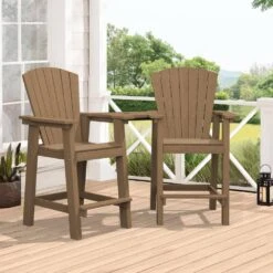 HDPE Plastic Tall Adirondack Chair (Set Of 2) Outdoor Barstools With Connecting Tray In Brown -Jearey plastic adirondack chairs pe srgjy brown fa 1000