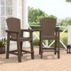 HDPE Plastic Tall Adirondack Chair (Set Of 2) Outdoor Barstools With Connecting Tray In Coffee Brown
