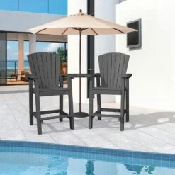HDPE Plastic Tall Adirondack Chair (Set Of 2) Outdoor Barstools With Connecting Tray In Gray -Jearey plastic adirondack chairs pe srgjy gray 31 1000
