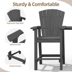 HDPE Plastic Tall Adirondack Chair (Set Of 2) Outdoor Barstools With Connecting Tray In Gray -Jearey plastic adirondack chairs pe srgjy gray 44 1000