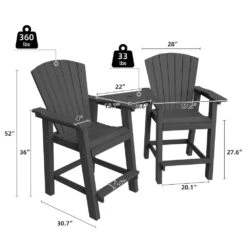 HDPE Plastic Tall Adirondack Chair (Set Of 2) Outdoor Barstools With Connecting Tray In Gray -Jearey plastic adirondack chairs pe srgjy gray c3 1000