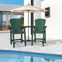 HDPE Plastic Tall Adirondack Chair (Set Of 2) Outdoor Barstools With Connecting Tray In Green -Jearey plastic adirondack chairs pe srgjy green 31 1000