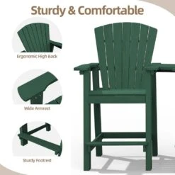 HDPE Plastic Tall Adirondack Chair (Set Of 2) Outdoor Barstools With Connecting Tray In Green -Jearey plastic adirondack chairs pe srgjy green 44 1000
