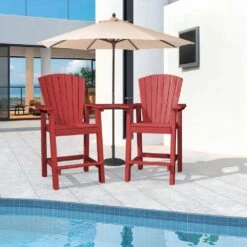 HDPE Plastic Tall Adirondack Chair (Set Of 2) Outdoor Barstools With Connecting Tray In Red -Jearey plastic adirondack chairs pe srgjy red 31 1000