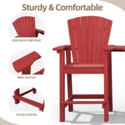 HDPE Plastic Tall Adirondack Chair (Set Of 2) Outdoor Barstools With Connecting Tray In Red -Jearey plastic adirondack chairs pe srgjy red 44 1000