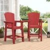 HDPE Plastic Tall Adirondack Chair (Set Of 2) Outdoor Barstools With Connecting Tray In Red