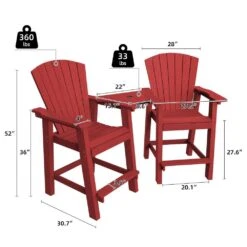 HDPE Plastic Tall Adirondack Chair (Set Of 2) Outdoor Barstools With Connecting Tray In Red -Jearey plastic adirondack chairs pe srgjy red c3 1000
