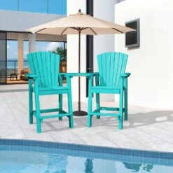 HDPE Plastic Tall Adirondack Chair (Set Of 2) Outdoor Barstools With Connecting Tray In Tiffany Blue -Jearey plastic adirondack chairs pe srgjy tf 31 1000