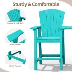 HDPE Plastic Tall Adirondack Chair (Set Of 2) Outdoor Barstools With Connecting Tray In Tiffany Blue -Jearey plastic adirondack chairs pe srgjy tf 44 1000