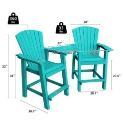 HDPE Plastic Tall Adirondack Chair (Set Of 2) Outdoor Barstools With Connecting Tray In Tiffany Blue -Jearey plastic adirondack chairs pe srgjy tf c3 1000