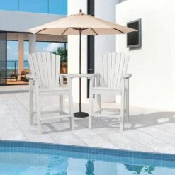 HDPE Plastic Tall Adirondack Chair (Set Of 2) Outdoor Barstools With Connecting Tray In White -Jearey plastic adirondack chairs pe srgjy white 31 1000