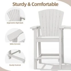 HDPE Plastic Tall Adirondack Chair (Set Of 2) Outdoor Barstools With Connecting Tray In White -Jearey plastic adirondack chairs pe srgjy white 44 1000