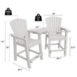 HDPE Plastic Tall Adirondack Chair (Set Of 2) Outdoor Barstools With Connecting Tray In White -Jearey plastic adirondack chairs pe srgjy white c3 1000