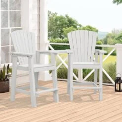 HDPE Plastic Tall Adirondack Chair (Set Of 2) Outdoor Barstools With Connecting Tray In White -Jearey plastic adirondack chairs pe srgjy white fa 1000