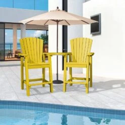 HDPE Plastic Tall Adirondack Chair (Set Of 2) Outdoor Barstools With Connecting Tray In Yellow -Jearey plastic adirondack chairs pe srgjy yellow 31 1000