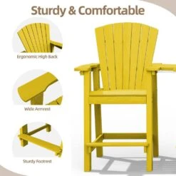 HDPE Plastic Tall Adirondack Chair (Set Of 2) Outdoor Barstools With Connecting Tray In Yellow -Jearey plastic adirondack chairs pe srgjy yellow 44 1000