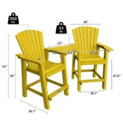 HDPE Plastic Tall Adirondack Chair (Set Of 2) Outdoor Barstools With Connecting Tray In Yellow -Jearey plastic adirondack chairs pe srgjy yellow c3 1000