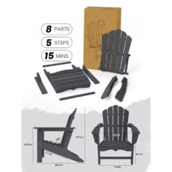 Classic All-Weather HDPE Plastic Adirondack Chair In Gray -Jearey plastic adirondack chairs pe ydgd gray 77 1000