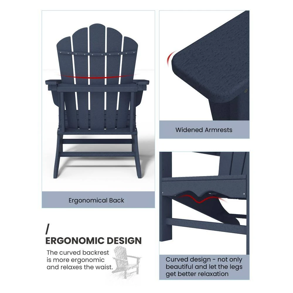 Classic All-Weather HDPE Plastic Adirondack Chair In Navy 4 Classic All-Weather HDPE Plastic Adirondack Chair In Navy - Image 4