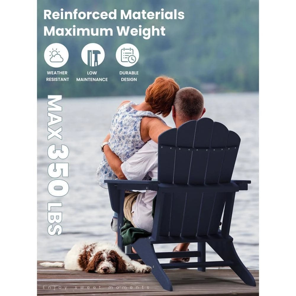 Classic All-Weather HDPE Plastic Adirondack Chair In Navy 7 Classic All-Weather HDPE Plastic Adirondack Chair In Navy - Image 7