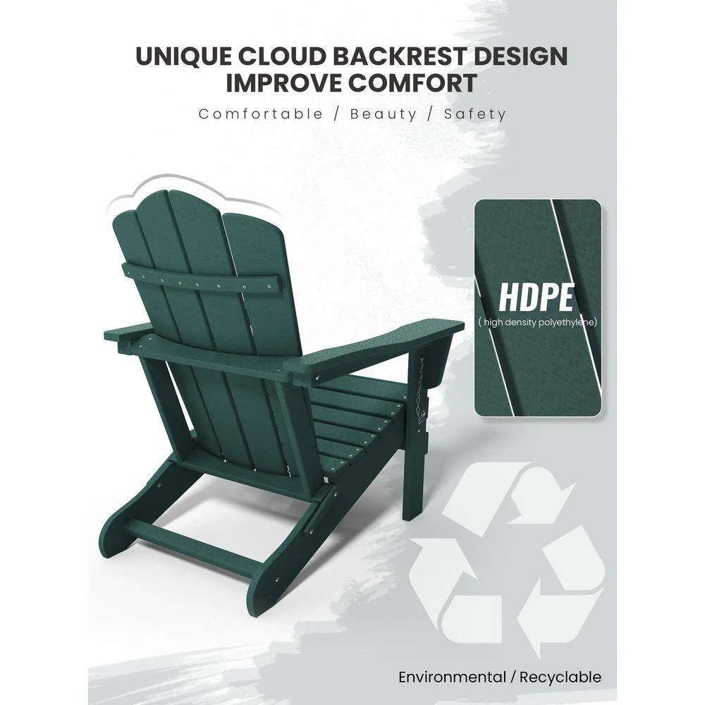 Classic Folding HDPE Plastic Adirondack Chair In Green 4 Classic Folding HDPE Plastic Adirondack Chair In Green - Image 4