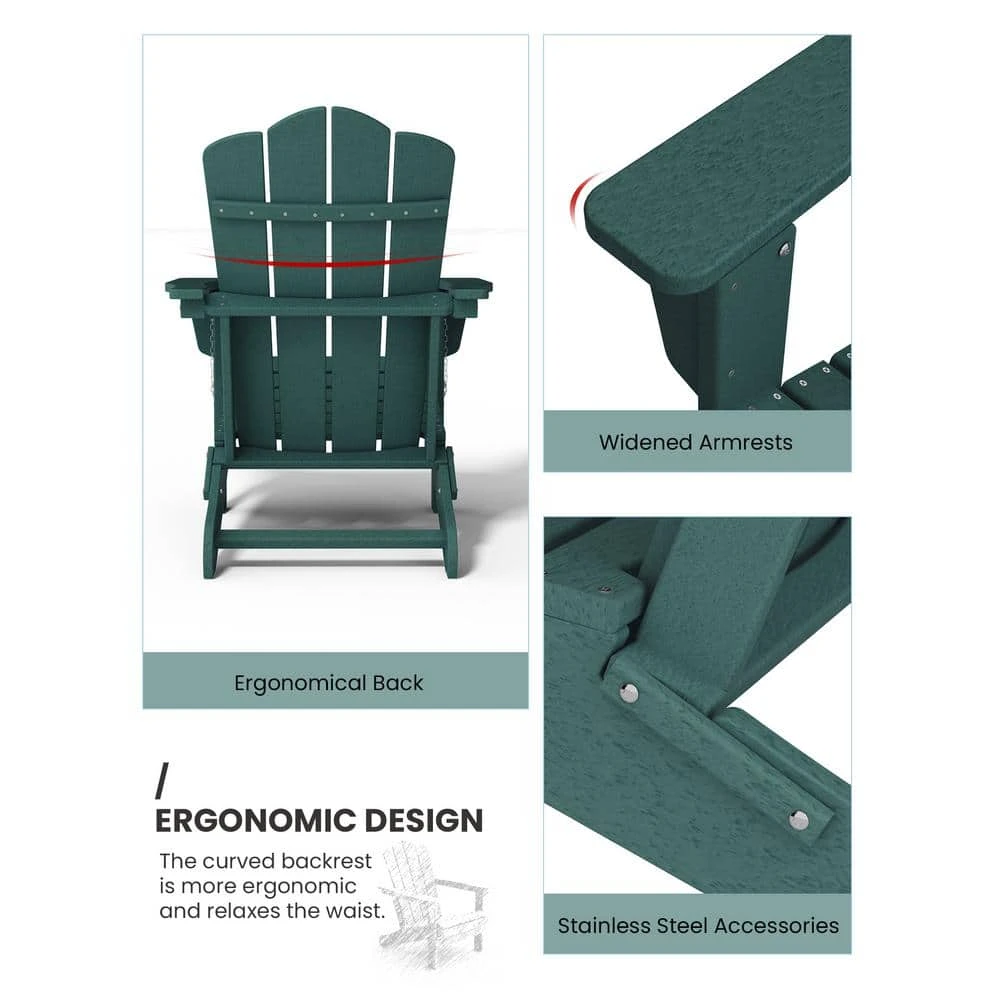 Classic Folding HDPE Plastic Adirondack Chair In Green 3 Classic Folding HDPE Plastic Adirondack Chair In Green - Image 3