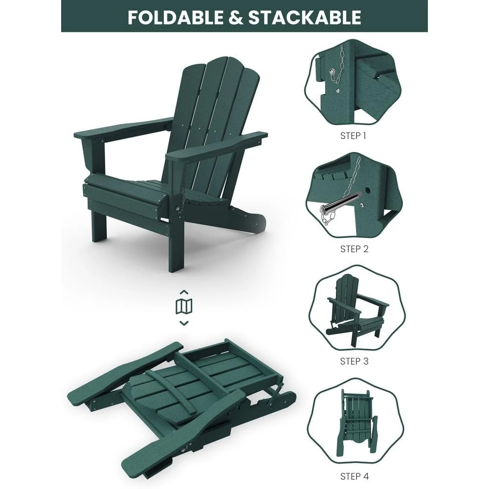 Classic Folding HDPE Plastic Adirondack Chair In Green 6 Classic Folding HDPE Plastic Adirondack Chair In Green - Image 6