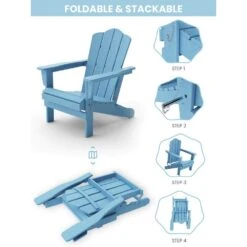 Classic Folding HDPE Plastic Adirondack Chair In Light Blue -Jearey plastic adirondack chairs pe ydzd lb d4 1000