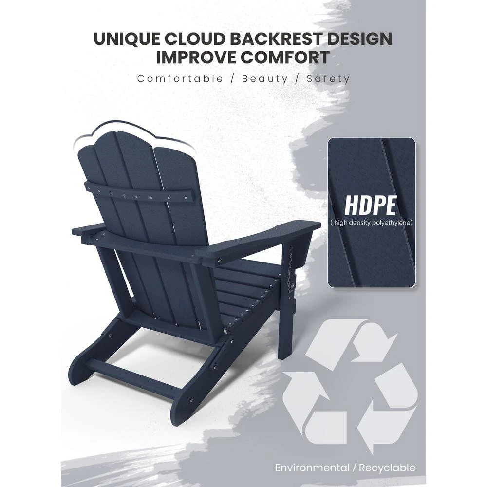 Classic Folding HDPE Plastic Adirondack Chair In Navy 4 Classic Folding HDPE Plastic Adirondack Chair In Navy - Image 4