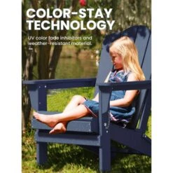 Classic Folding HDPE Plastic Adirondack Chair In Navy