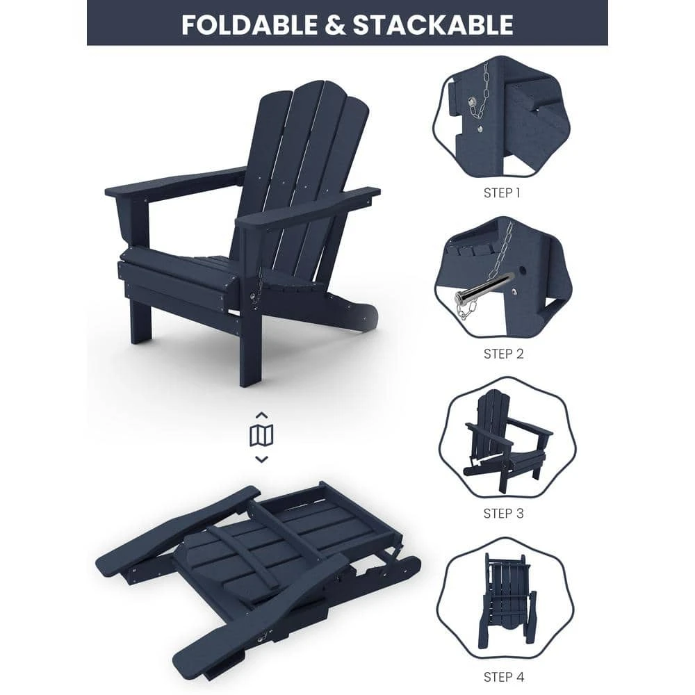 Classic Folding HDPE Plastic Adirondack Chair In Navy 6 Classic Folding HDPE Plastic Adirondack Chair In Navy - Image 6