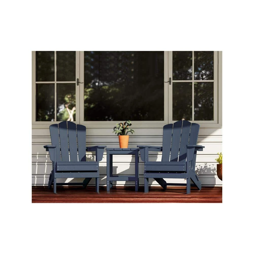 Classic Folding HDPE Plastic Adirondack Chair In Navy 2 Classic Folding HDPE Plastic Adirondack Chair In Navy - Image 2