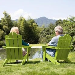 Classic Apple Green HDPE Folding Plastic Adirondack Chair (1-Pack) -Jearey plastic adirondack chairs pefac hd ag 66 1000