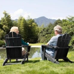 Classic Black HDPE Folding Plastic Adirondack Chair (1-Pack) -Jearey plastic adirondack chairs pefac hd bk 66 1000