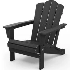 Classic Black HDPE Folding Plastic Adirondack Chair (1-Pack) -Jearey plastic adirondack chairs pefac hd bk d4 1000