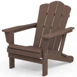 Classic Brown HDPE Folding Plastic Adirondack Chair (1-Pack) -Jearey plastic adirondack chairs pefac hd br d4 1000