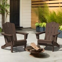 Classic Coffee HDPE Folding Plastic Adirondack Chair (1-Pack) -Jearey plastic adirondack chairs pefac hd co 31 1000