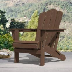 Classic Coffee HDPE Folding Plastic Adirondack Chair (1-Pack)