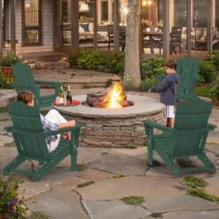 Classic Green HDPE Folding Plastic Adirondack Chair (1-Pack) -Jearey plastic adirondack chairs pefac hd gn 31 1000