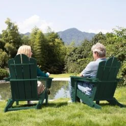 Classic Green HDPE Folding Plastic Adirondack Chair (1-Pack) -Jearey plastic adirondack chairs pefac hd gn 66 1000