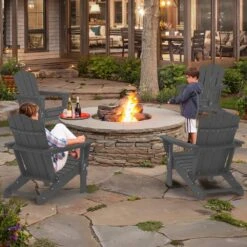 Classic Gray HDPE Folding Plastic Adirondack Chair (1-Pack) -Jearey plastic adirondack chairs pefac hd gy 31 1000