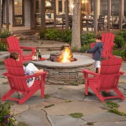 Classic Bright Red HDPE Folding Plastic Adirondack Chair (1-Pack) -Jearey plastic adirondack chairs pefac hd lh 31 1000