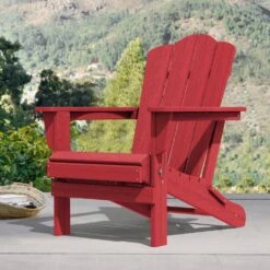 Classic Bright Red HDPE Folding Plastic Adirondack Chair (1-Pack)